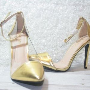 Gold Pumps with Clear Opening